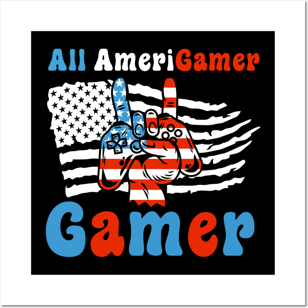 4th Of July boys kids men All American Gamer Flag Merica Wall Art by Sky full of art